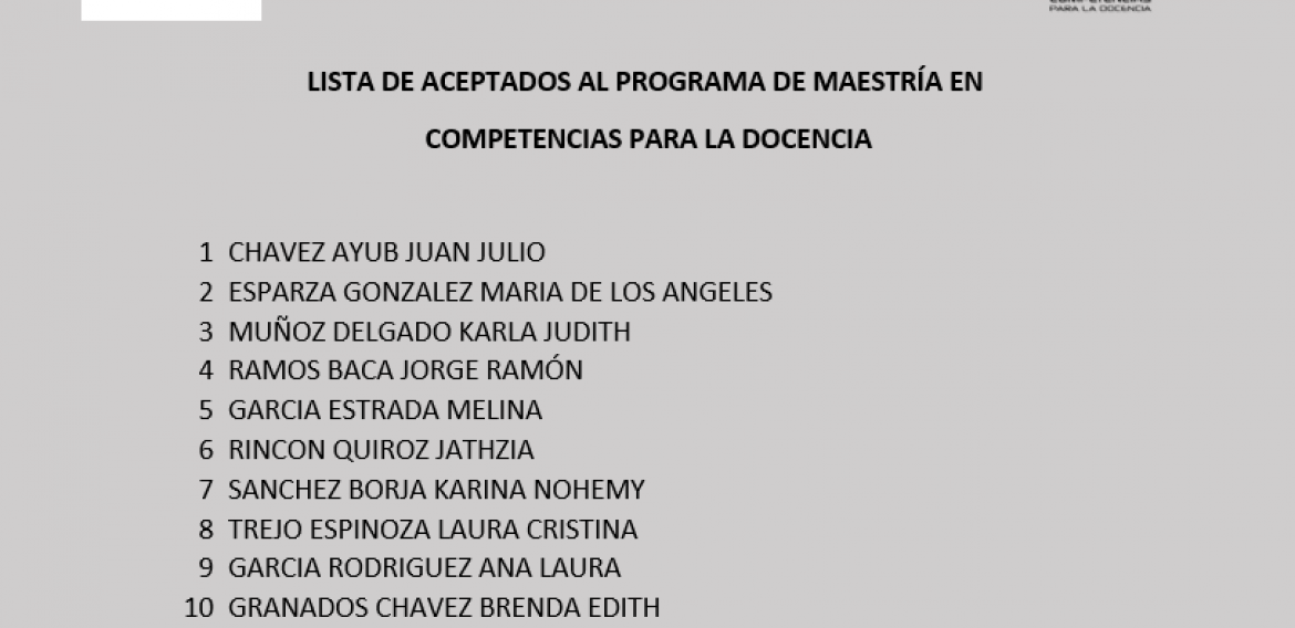 LISTA DE ACEPTADOS PARA LOS PROGRAMAS DE MAESTRÍA PERIODO AGOSTO DICIEMBRE 2017