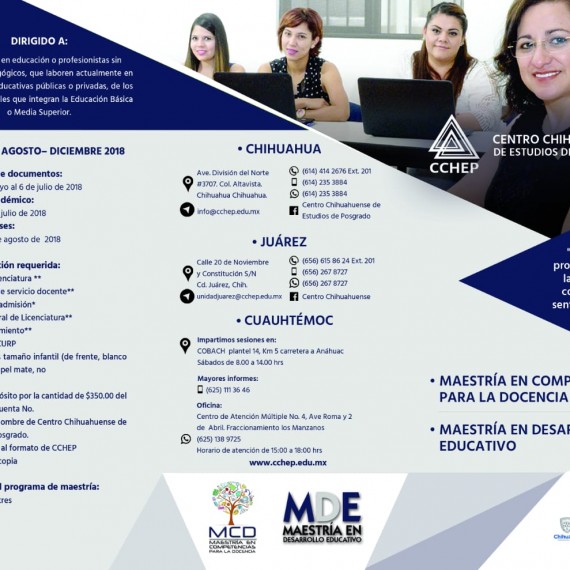 Centro Chihuahuense de Estudios de Posgrado convoca a cursar los programas de: Maestria en Competencias para la Docencia y Maestria en Desarollo Educativo.